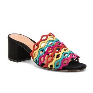 Schutz Size 8 Jovita Heel Rose Pink Aqua and Gold